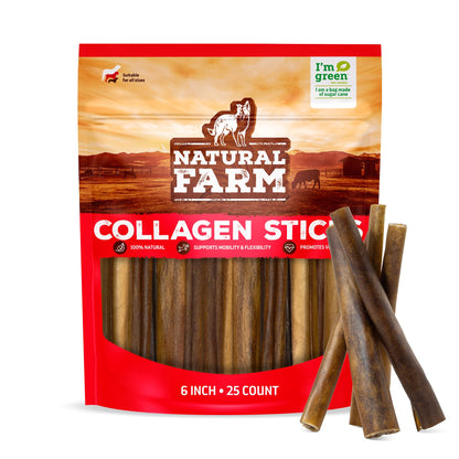 Natural Farm Odor-Free Bully Sticks (6 Inch, 25 count),1.3 lb. Bag, Fully Digestible 100% Beef Pizzle Chews,Grass-Fed, Non-GMO,Grain-Free, Natural Long-Lasting Chews for Small & Large Dogs. Pack of 25