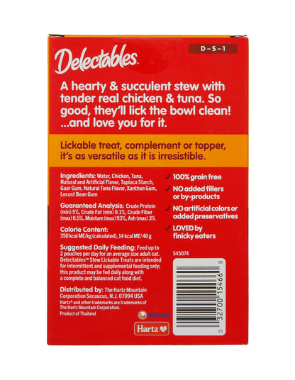Delectables Lickable Treat Stew Wet Cat Treat with Real Tuna & Shrimp, Food Topper, Hydrating, Grain-Free, No Fillers, No By-Products, No Added Preservatives, 1.4oz Pouch, 12ct