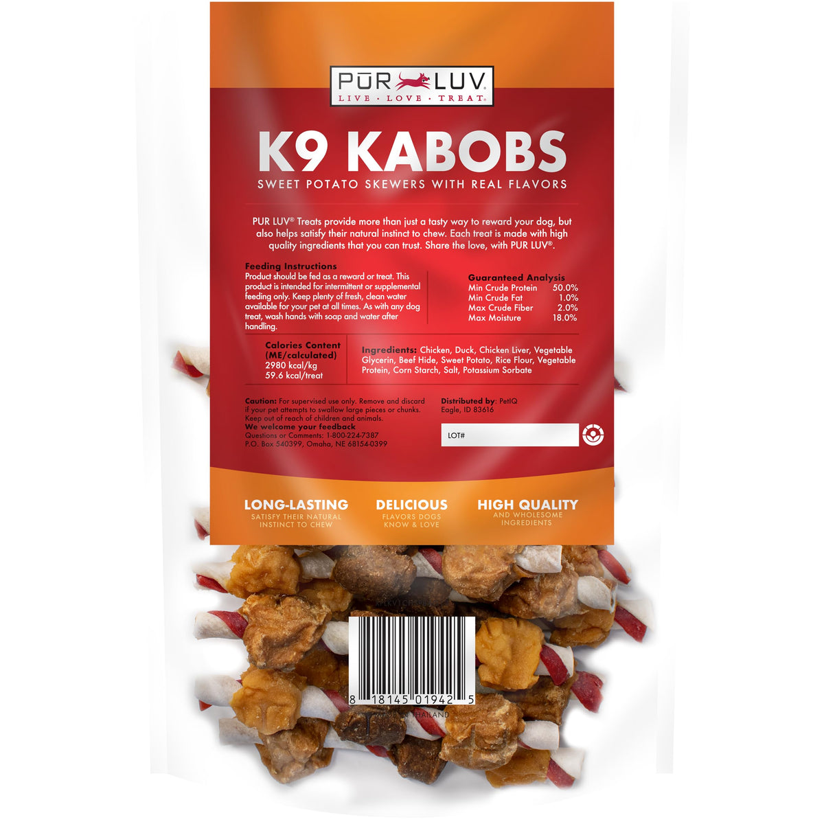 Pur Luv Dog Treats, K9 Kabobs Made with Real Chicken and Duck, 12 Ounces, Dog Snacks, Healthy, Easily Digestible, Long-Lasting, High Protein Treat, Satisfies Urge to Chew (Pack of 12)