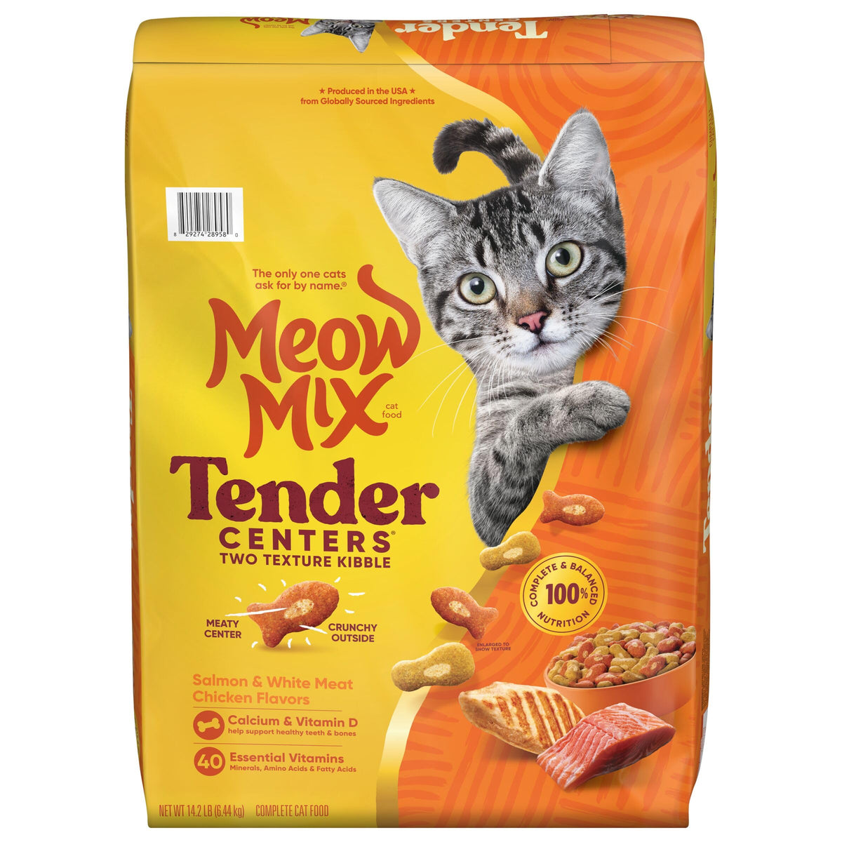 Meow Mix Tender Centers, Dry Cat Food, Beef & Salmon Flavors, 14.2 lb. Bag