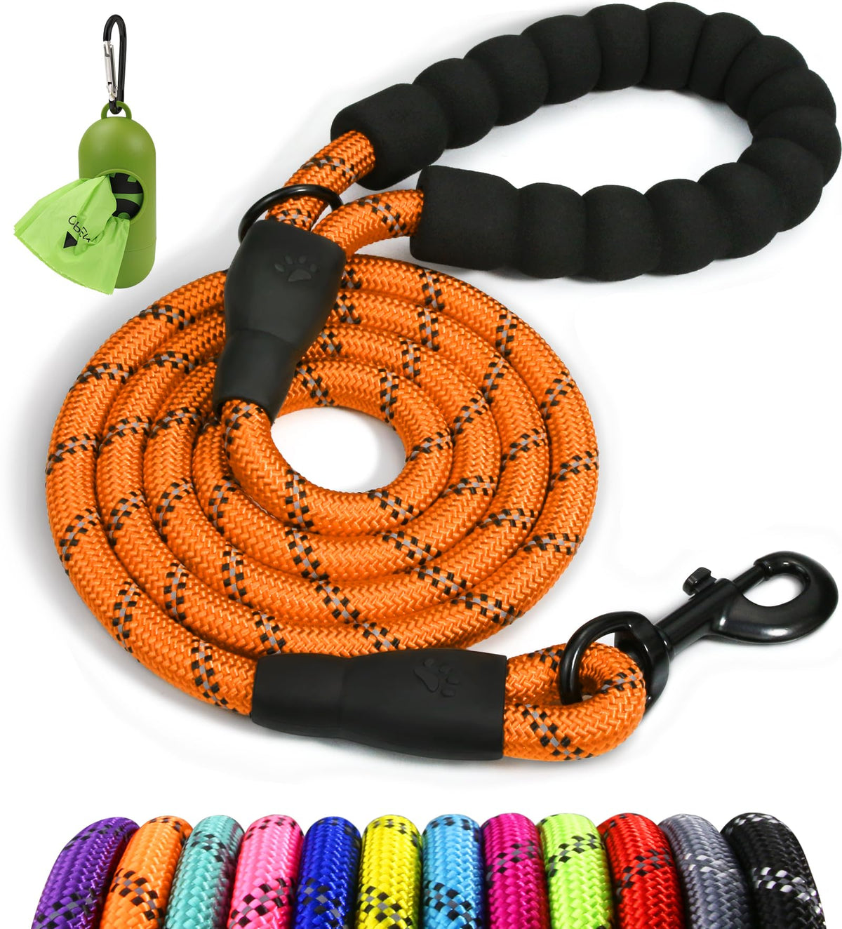 Taglory Rope Dog Leash for Medium Large Dogs, 6 FT Padded Handle, Black