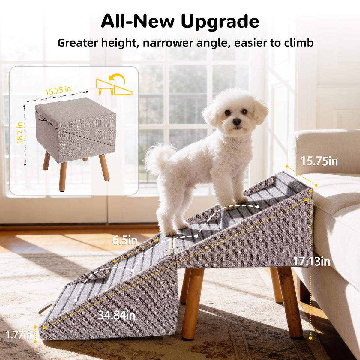 Dog Stairs for Small Dogs Faux Leather Foldable Pet Ramp and Ottoman