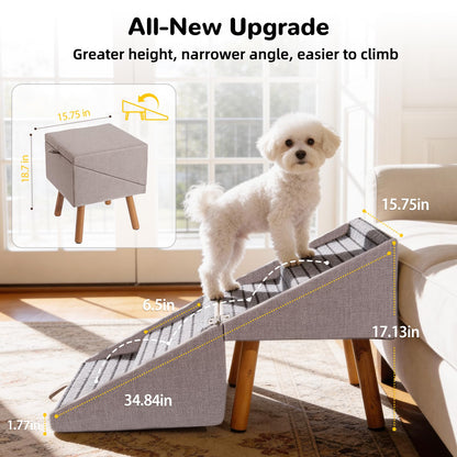 Dog Stairs for Small Dogs Faux Leather Foldable Pet Ramp and Ottoman