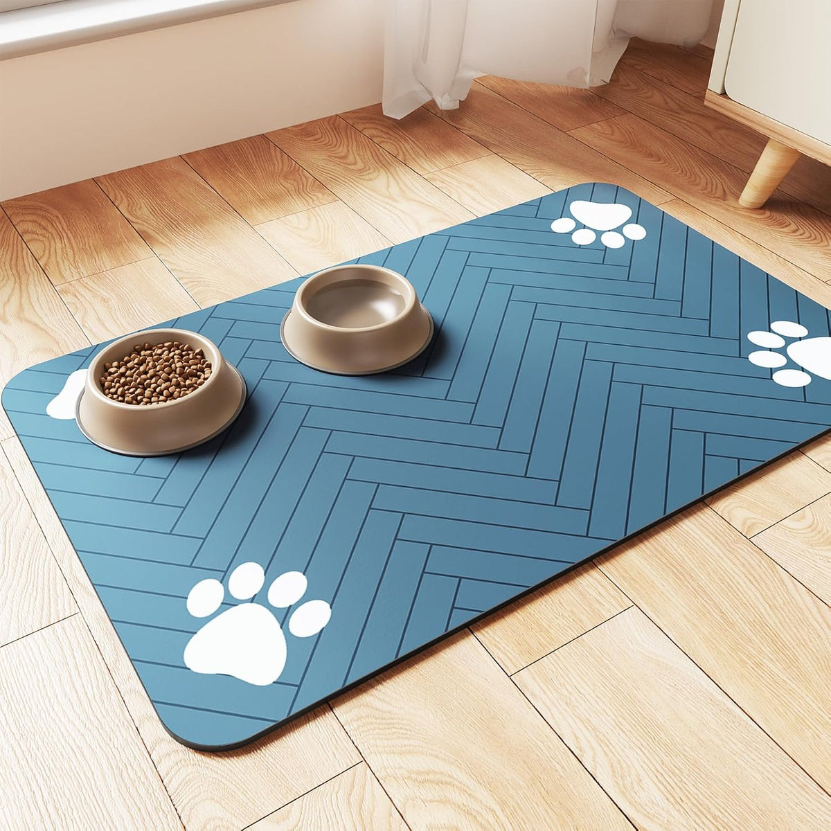 Pet Feeding Mat-Absorbent Pet Placemat for Food and Water Bowl, with Waterproof Rubber Backing, Quick Dry Water Dispenser Mat for Dog and Cat (20"x12", Blue)