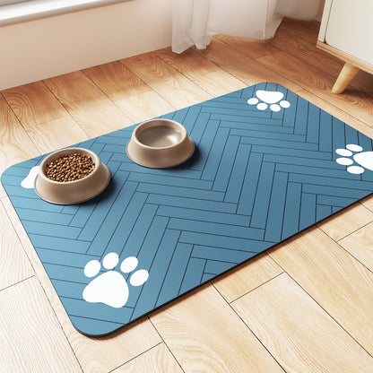 Pet Feeding Mat-Absorbent Pet Placemat for Food and Water Bowl, with Waterproof Rubber Backing, Quick Dry Water Dispenser Mat for Dog and Cat (20"x12", Blue)