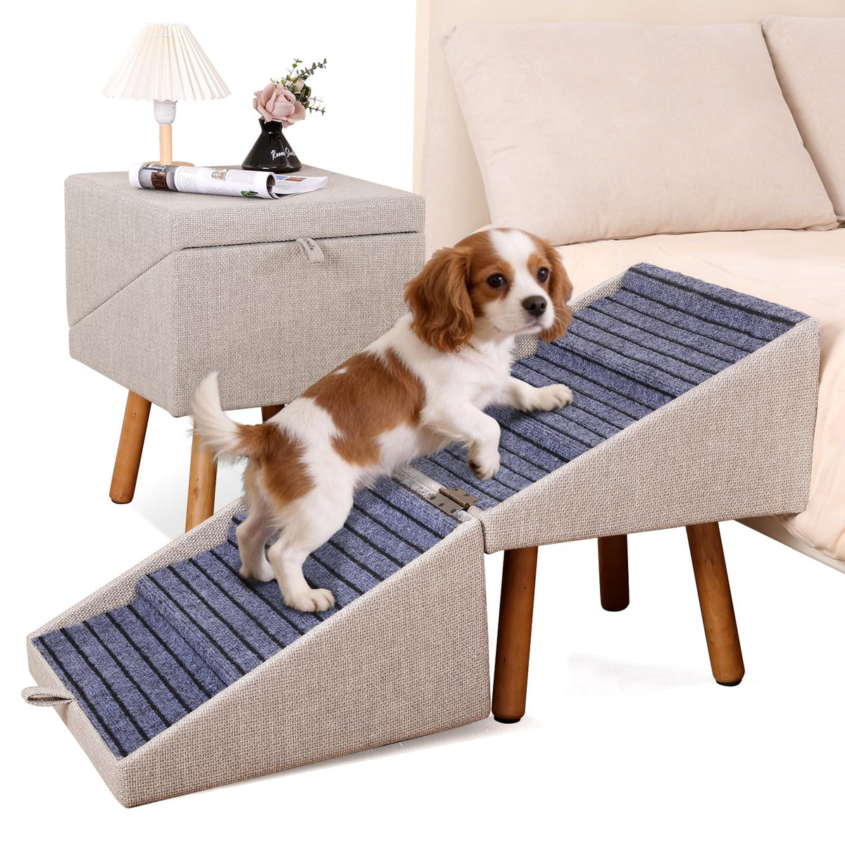 Dog Stairs for Small Dogs Faux Leather Foldable Pet Ramp and Ottoman