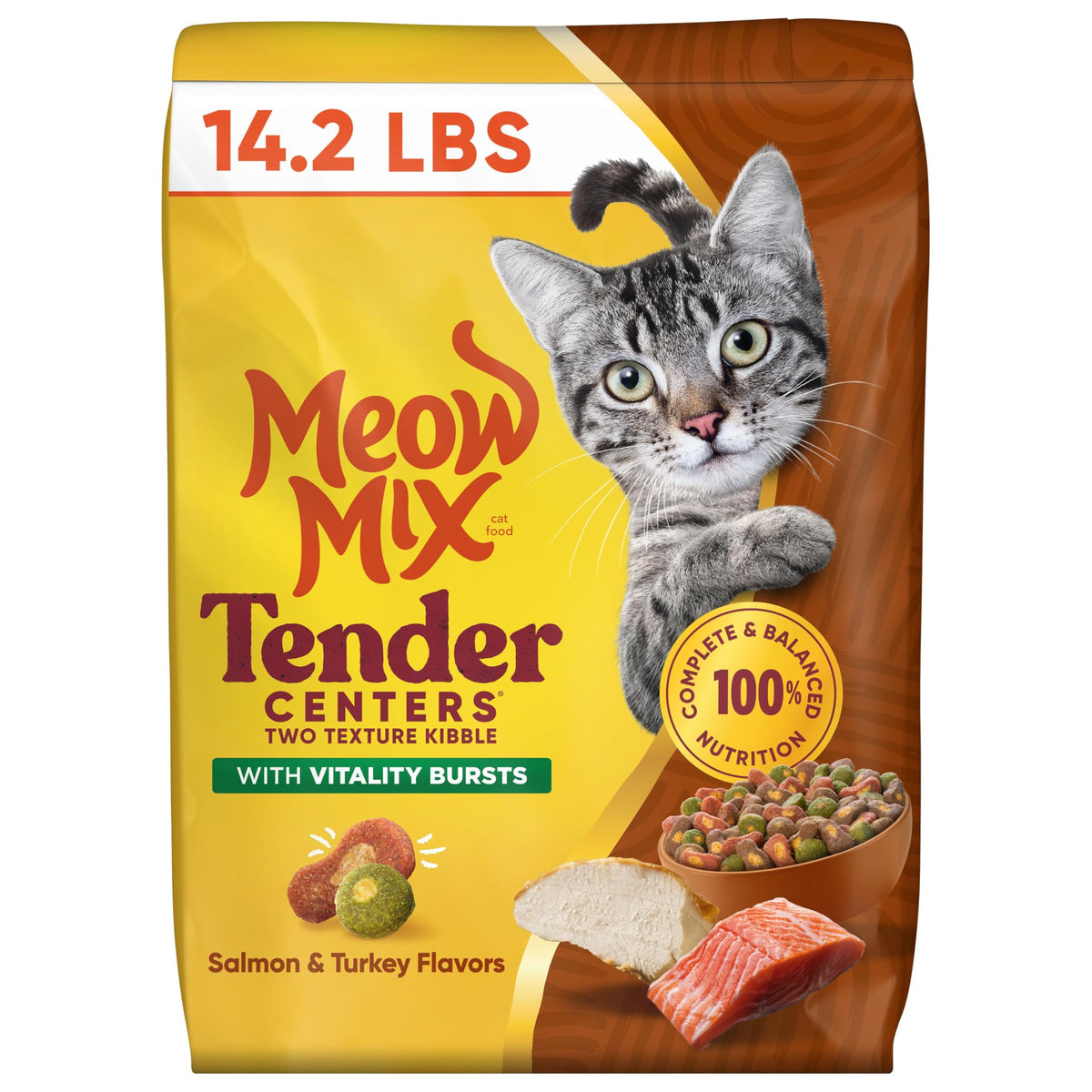 Meow Mix Tender Centers, Dry Cat Food, Beef & Salmon Flavors, 14.2 lb. Bag