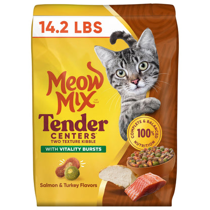 Meow Mix Tender Centers, Dry Cat Food, Beef & Salmon Flavors, 14.2 lb. Bag