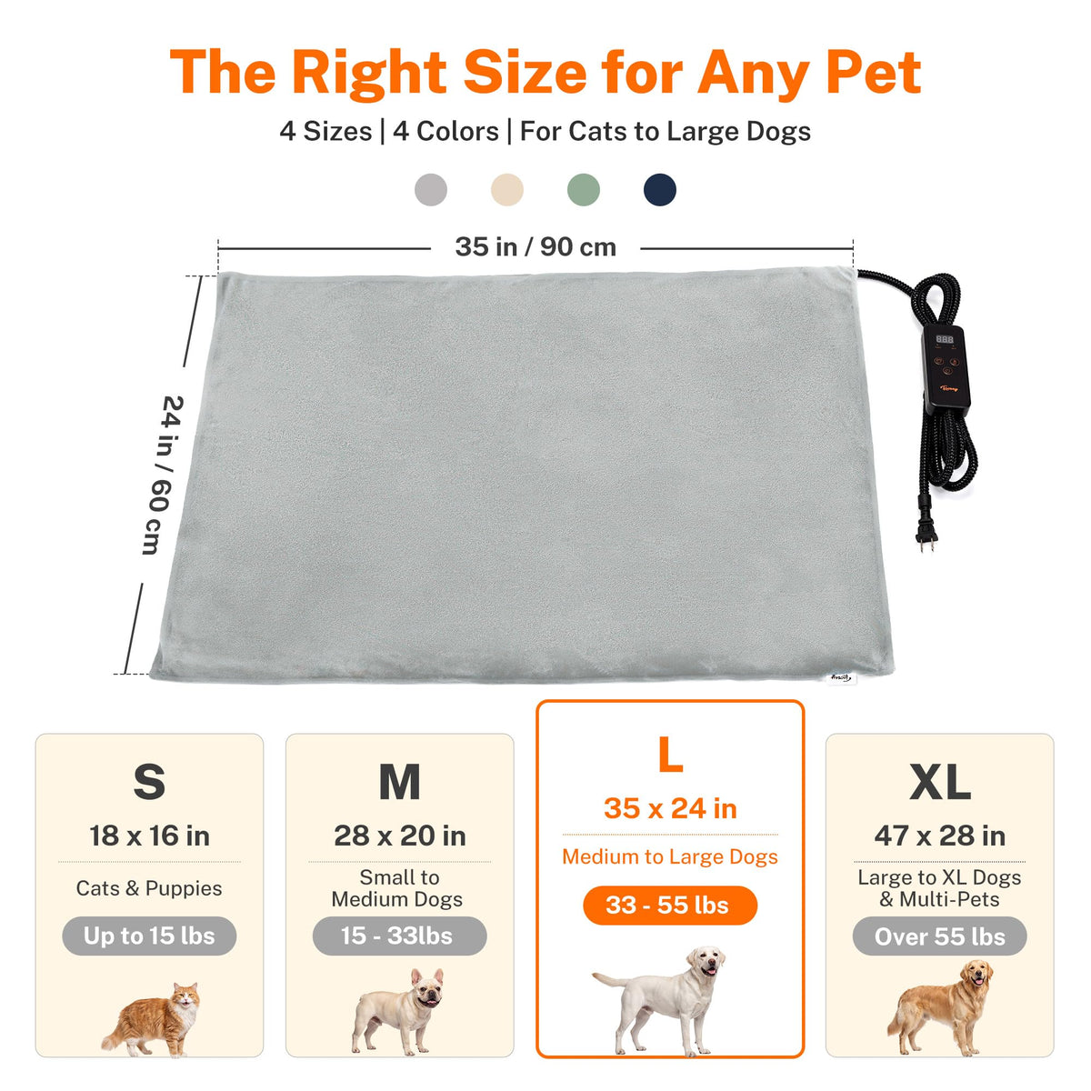 Toozey Cat Heating Pad for Cats & Dogs, Heated Bed Mat, 18 x 16 in, Grey