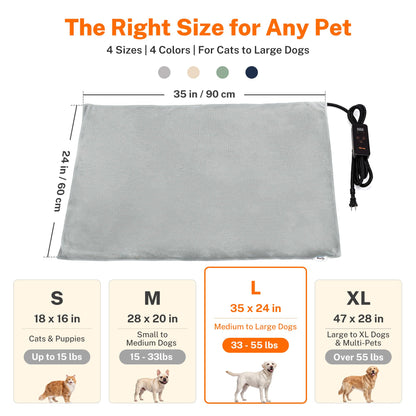 Toozey Cat Heating Pad for Cats & Dogs, Heated Bed Mat, 18 x 16 in, Grey