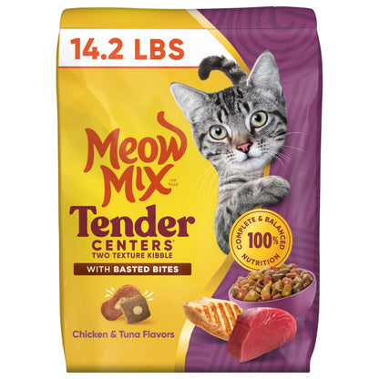 Meow Mix Tender Centers, Dry Cat Food, Beef & Salmon Flavors, 14.2 lb. Bag