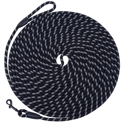 Hi Kiss Dog/Puppy Obedience Recall Training Agility Lead - 15ft 20ft 30ft 50ft 100ft Leash Great for Training, Play, Camping, or Backyard Black