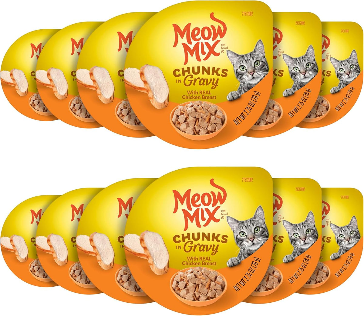 Meow Mix Chunks in Gravy, Wet Cat Food with Real Chicken Breast, 12 Cups