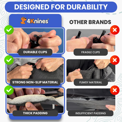 4Knines Heavy-Duty Rear Seat Cover for Dogs - Fitted, Black Reg