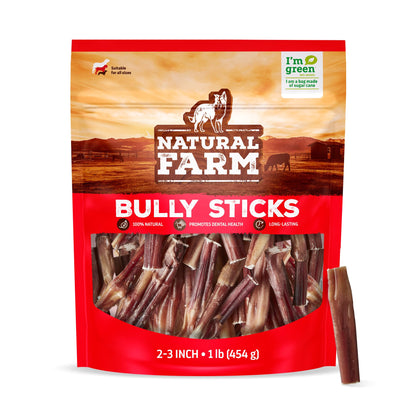 Natural Farm Odor-Free Bully Sticks (6 Inch, 25 count),1.3 lb. Bag, Fully Digestible 100% Beef Pizzle Chews,Grass-Fed, Non-GMO,Grain-Free, Natural Long-Lasting Chews for Small & Large Dogs. Pack of 25