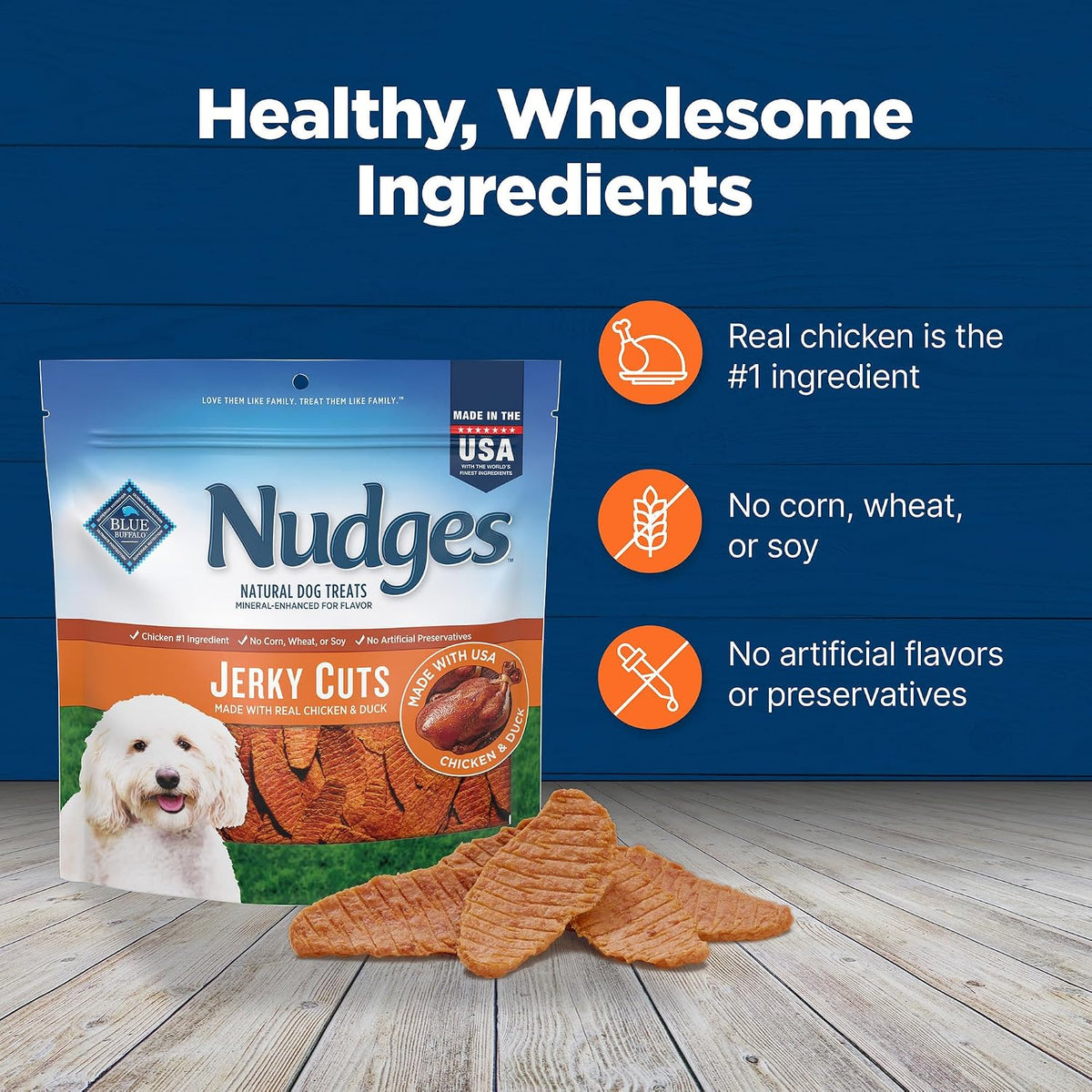 Blue Buffalo Nudges Jerky Cuts Chicken & Duck Dog Treats, 16 oz