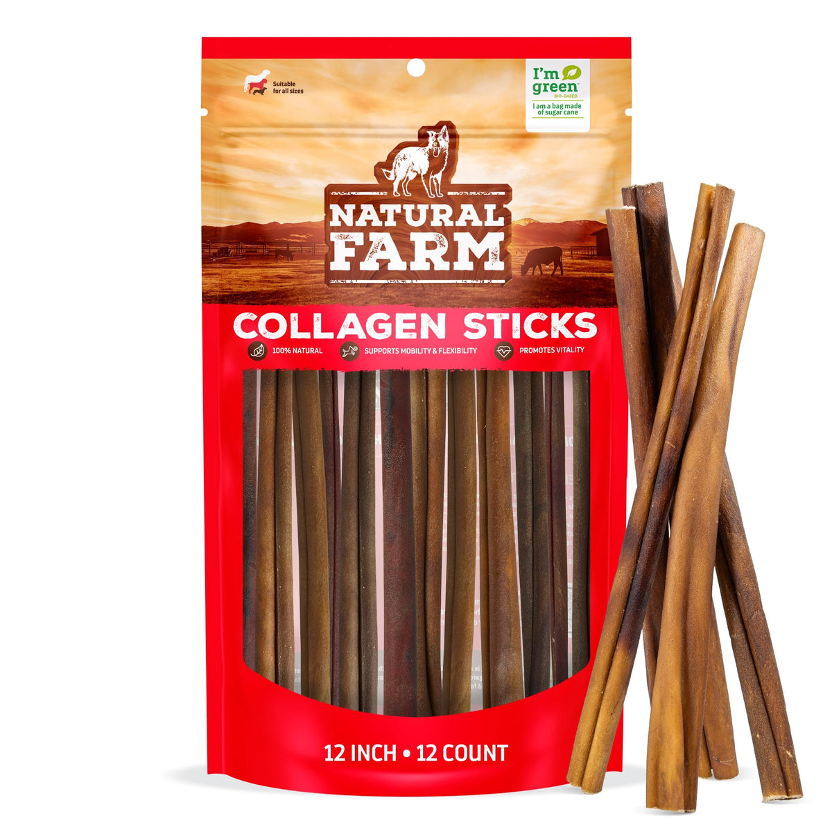 Natural Farm Odor-Free Bully Sticks (6 Inch, 25 count),1.3 lb. Bag, Fully Digestible 100% Beef Pizzle Chews,Grass-Fed, Non-GMO,Grain-Free, Natural Long-Lasting Chews for Small & Large Dogs. Pack of 25