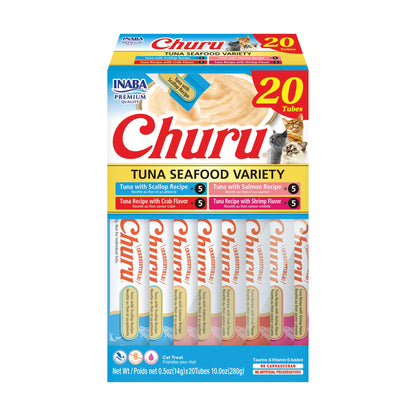 INABA Churu Cat Treats, Lickable, Squeezable Creamy Purée Cat Treat with Green Tea Extract & Taurine, 0.5 Ounces Each Tube, 20 Tubes, Chicken Variety Box