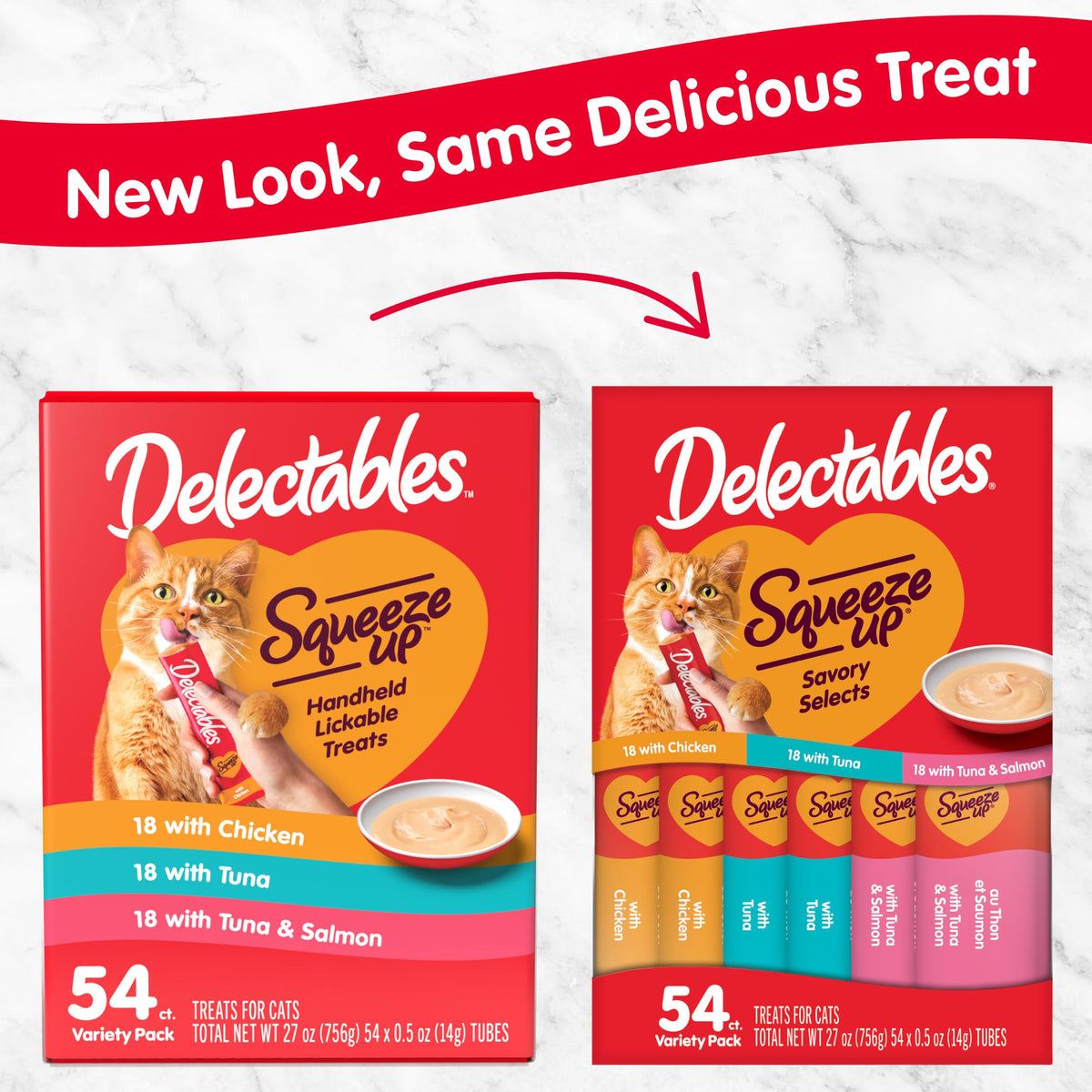 Delectables Squeeze Up Variety Pack, Creamy Squeezable Puree, Lickable Wet Cat Treats, Grain Free, No Added Fillers, No by-Products, No Added Preservatives, 0.5 Ounces Tube, 72 Tubes Total