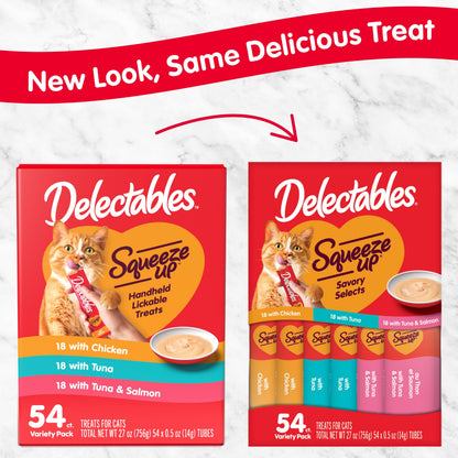 Delectables Squeeze Up Variety Pack, Creamy Squeezable Puree, Lickable Wet Cat Treats, Grain Free, No Added Fillers, No by-Products, No Added Preservatives, 0.5 Ounces Tube, 72 Tubes Total