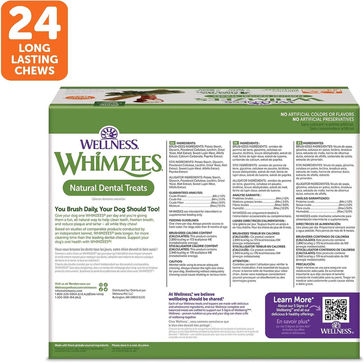 Wellness WHIMZEES Value Pack Natural Dog Dental Treat, Chews, Freshens Breath, Large Size, 50.9 oz Box, 24 Count