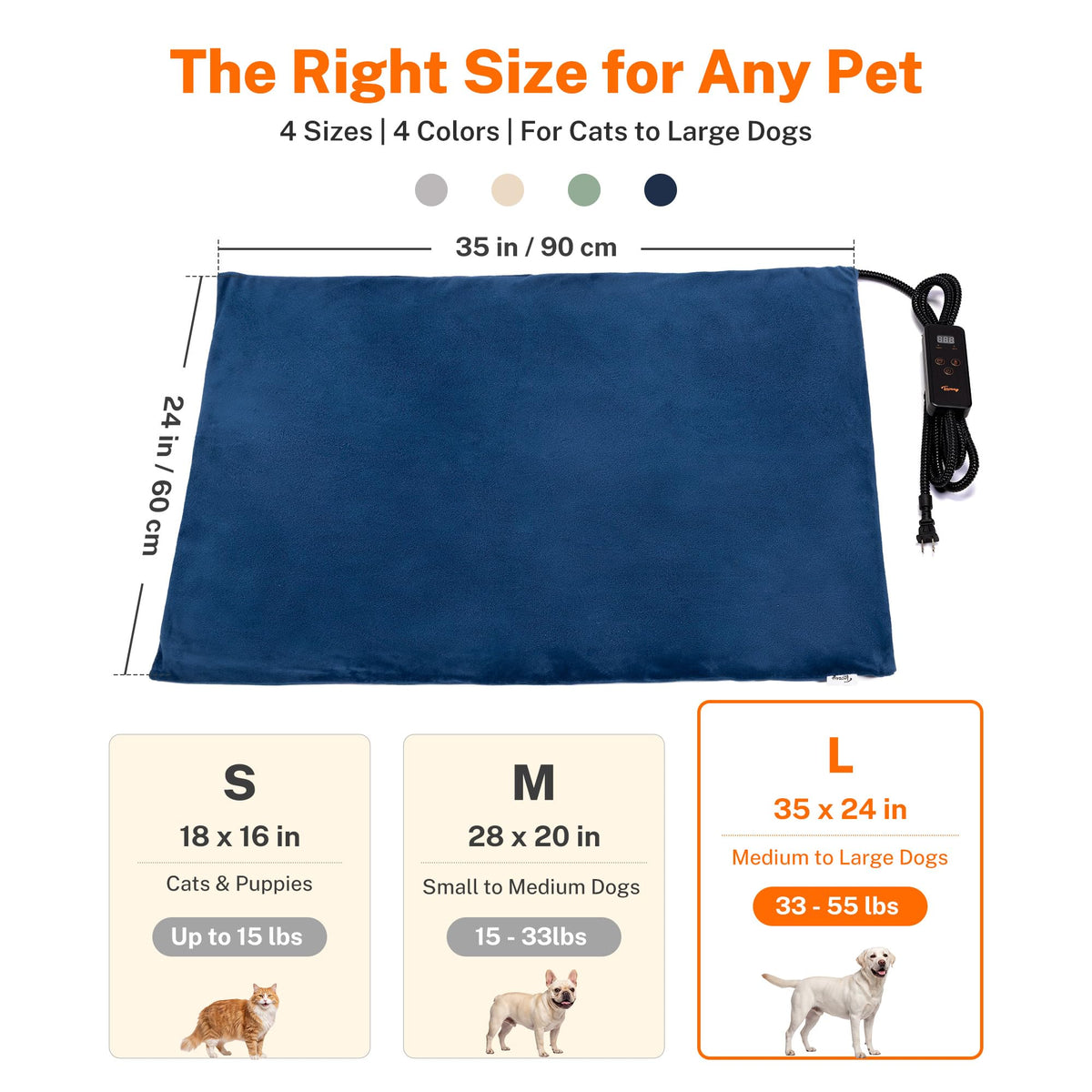 Toozey Cat Heating Pad for Cats & Dogs, Heated Bed Mat, 18 x 16 in, Grey