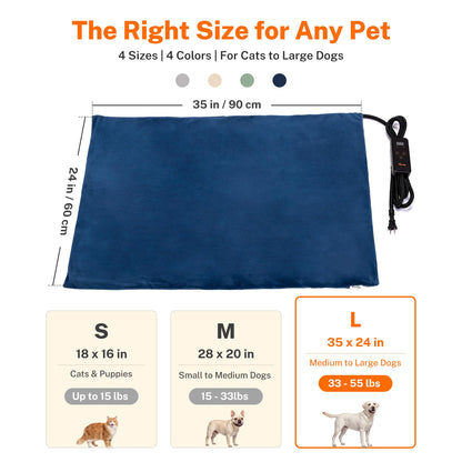 Toozey Cat Heating Pad for Cats & Dogs, Heated Bed Mat, 18 x 16 in, Grey