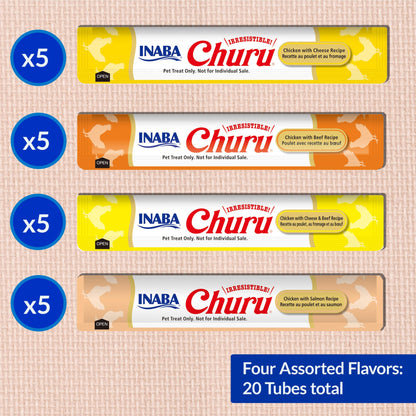 INABA Churu Cat Treats, Lickable, Squeezable Creamy Purée Cat Treat with Green Tea Extract & Taurine, 0.5 Ounces Each Tube, 20 Tubes, Chicken Variety Box