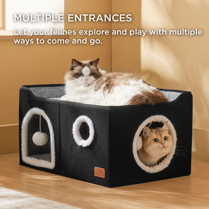 Bedsure Cat House Bed for Indoor Cats with Fluffy Ball and Scratch Pad,Grey