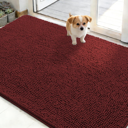 OLANLY Dog Door Mat for Muddy Paws 30x20, Paw Print Design Chenille Mud Mat
