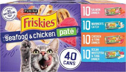 Purina Friskies Pate Wet Cat Food Variety, Seafood & Chicken, (40) 5.5 oz