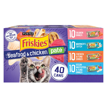 Purina Friskies Pate Variety Pack Seafood Chicken Cat Food, 48 Ct, 5.5 oz