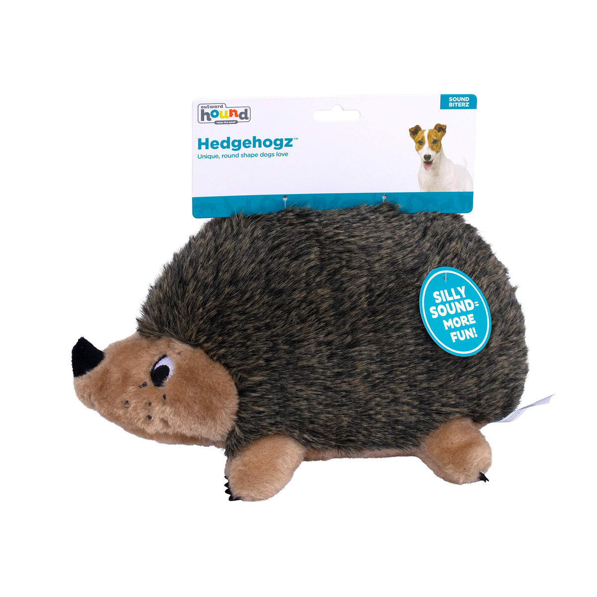 Outward Hound Hedgehogz Plush Dog Toy, Squeaks & Grunts, Medium, 9" x 6.5"