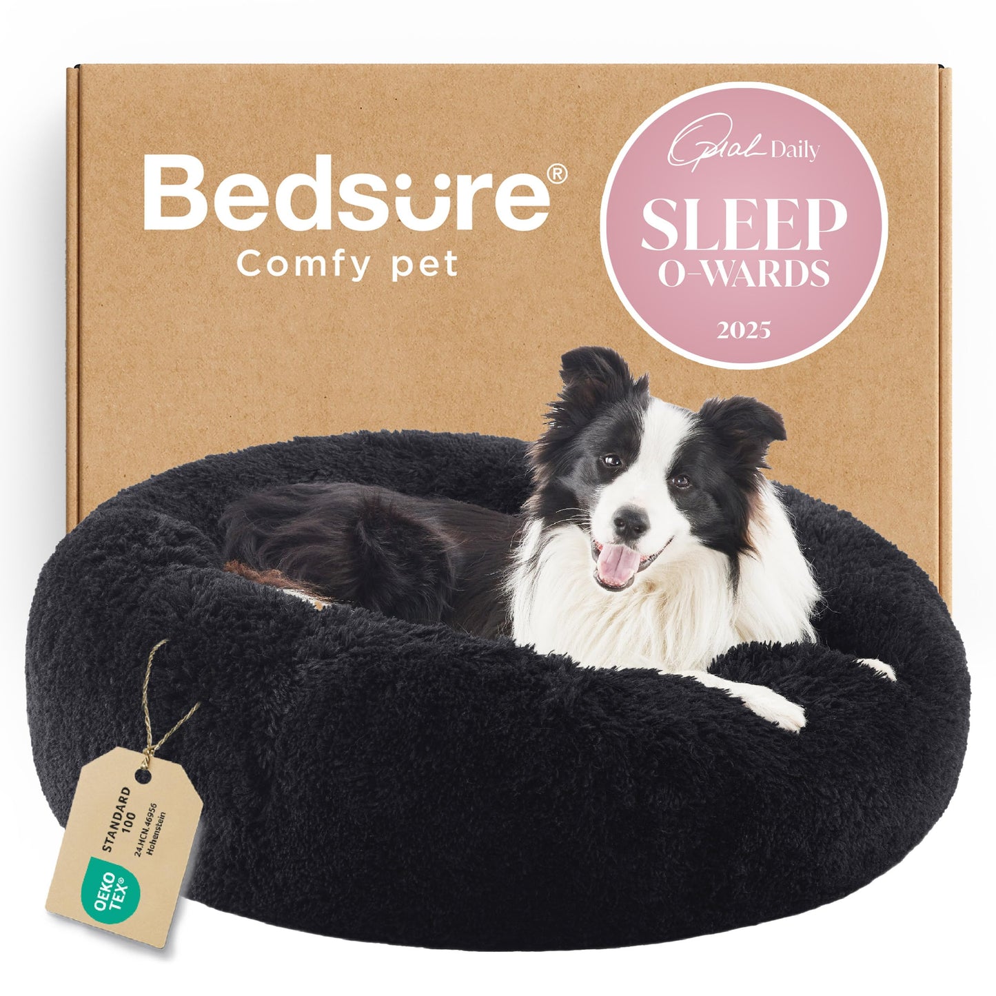 Bedsure Calming Small Dog Bed Donut Washable Cat＆Puppy Bed,23 inches Camel