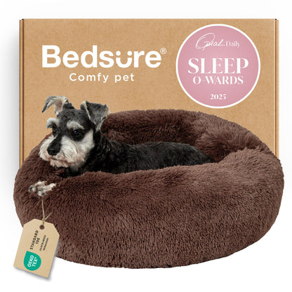 Bedsure Calming Dog Bed Medium Size Dog Donut Washable Pet Bed,30ins Camel