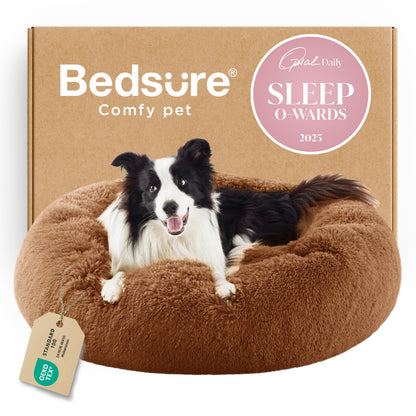 Bedsure Calming Small Dog Bed Donut Washable Cat＆Puppy Bed,23 inches Camel