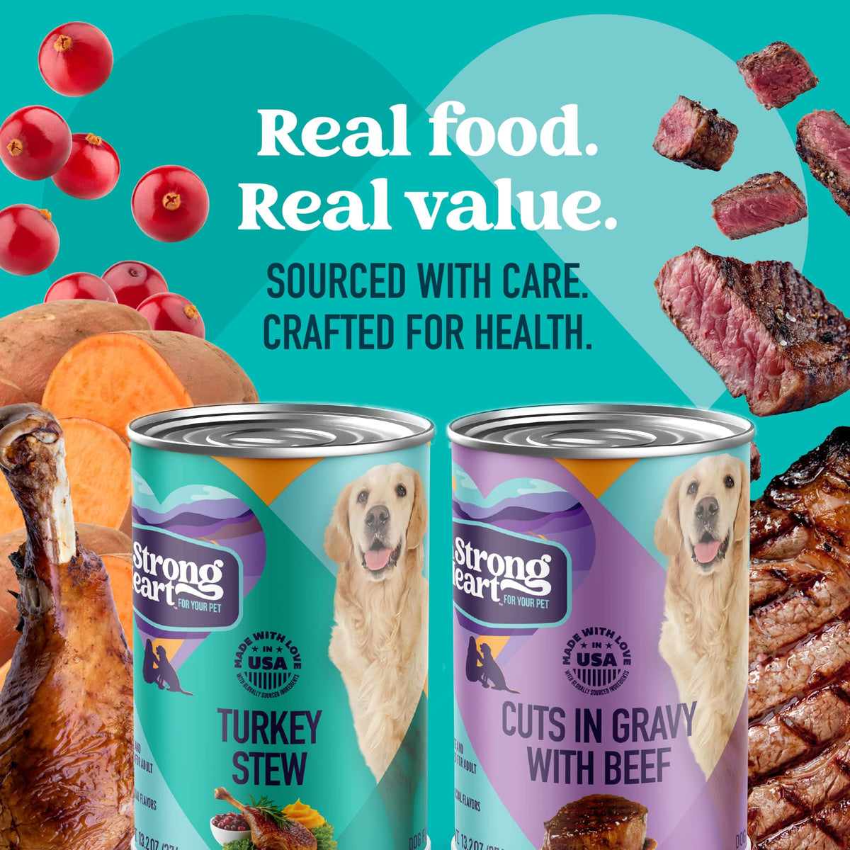 A Strong Heart Chopped Dog Food, Real Beef Dinner, 13.2oz Cans, 12pk