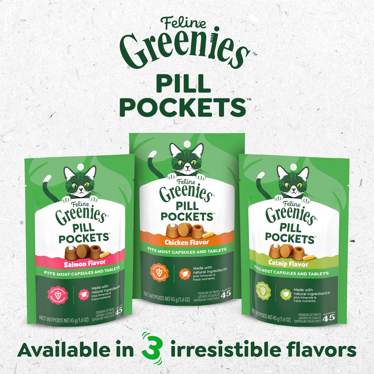 Greenies Feline Pill Pockets Soft Cat Treats, Chicken Flavor, 45 Count