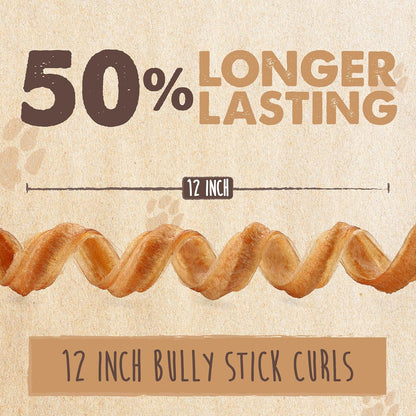 Mighty Paw Bully Sticks, Curly Grass-Fed Beef Dog Chews, 12", 5 Pack