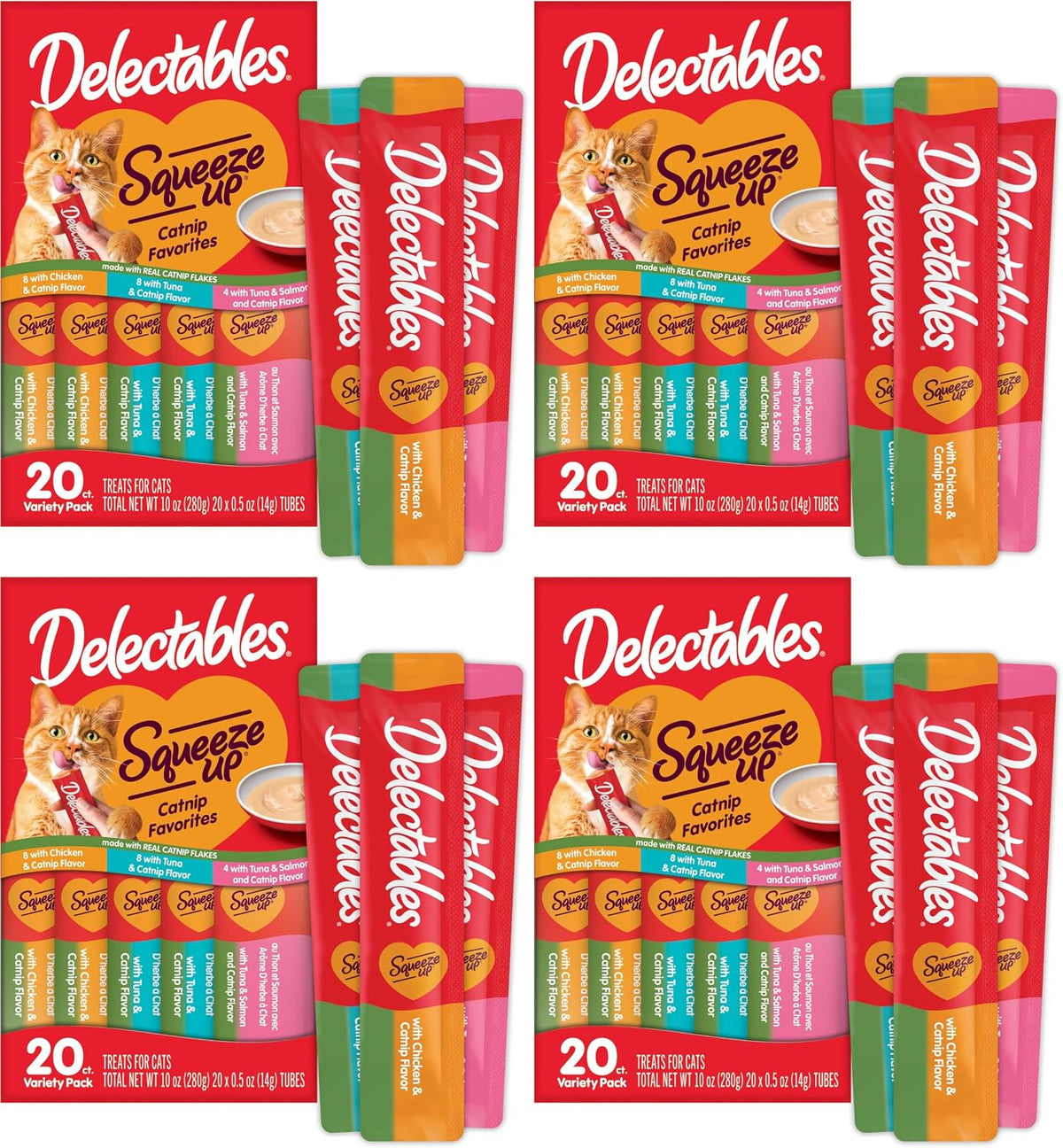 Delectables Squeeze Up Catnip Variety Pack, Creamy Squeezable Puree, Lickable Wet Cat Treats, Grain Free, No-Added Fillers, No-by-Products, No-Added Preservatives, 20 Count, 0.5 Ounces (Pack of 4)