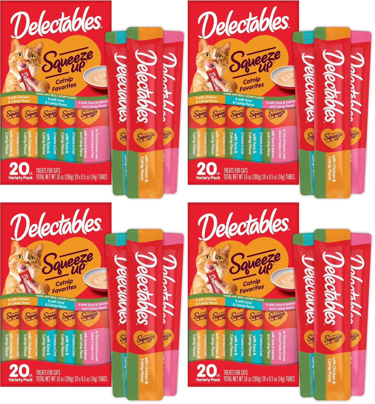 Delectables Squeeze Up Catnip Variety Pack, Creamy Squeezable Puree, Lickable Wet Cat Treats, Grain Free, No Added Fillers, No by-Products, No Added Preservatives, 0.5 Ounces Tube, 20 Tubes Total