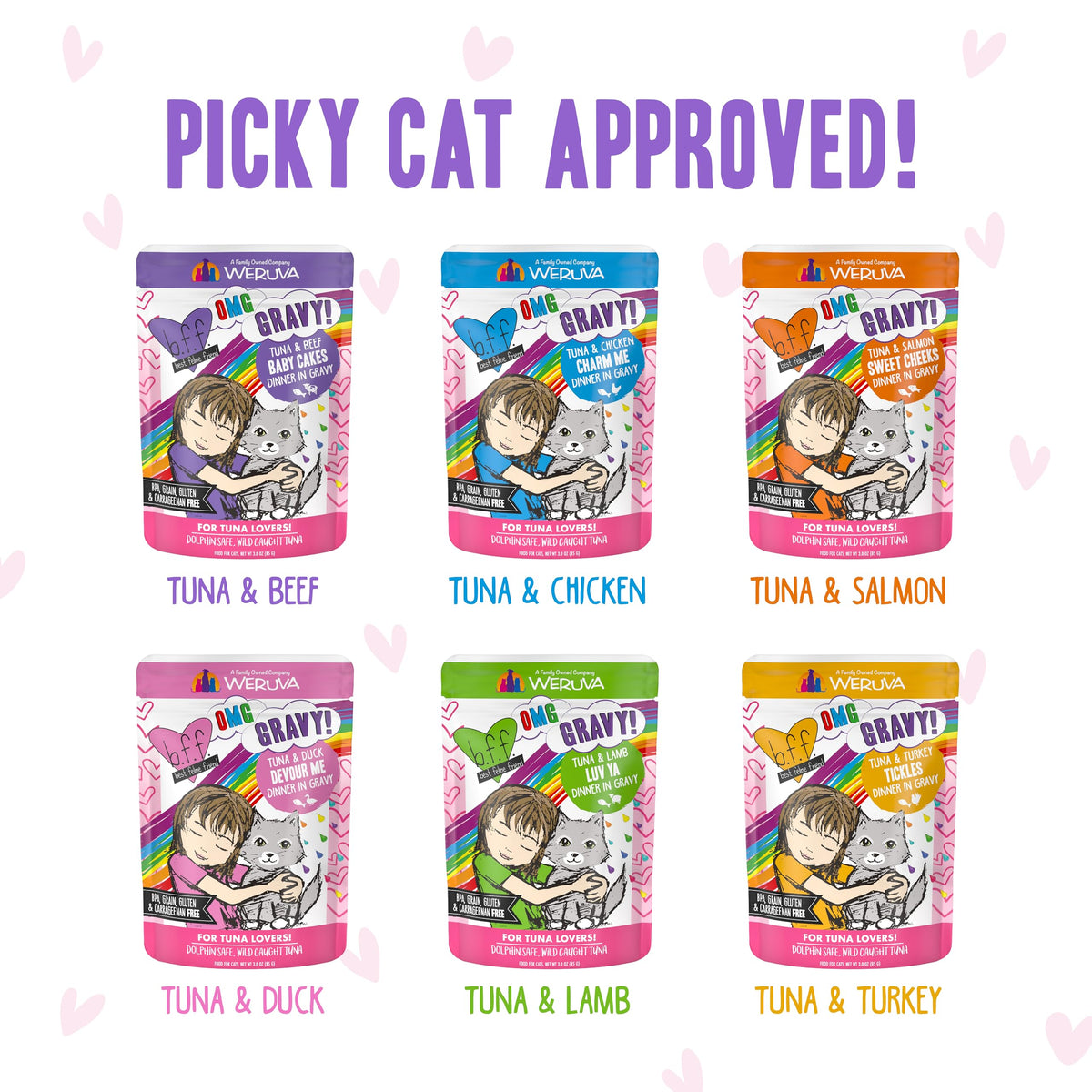 Weruva B.F.F. OMG - Best Feline Friend Oh My Gravy! Tuna & Chicken Charm Me with Tuna & Chicken in Gravy Cat Food, 3oz Pouch (Pack of 48)