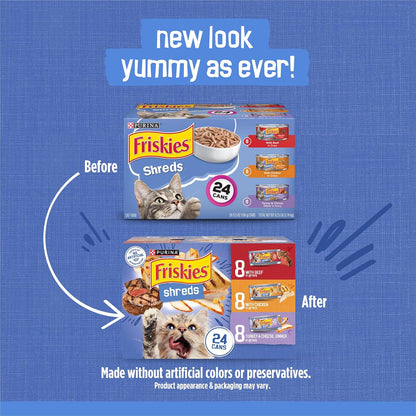 Friskies Purina Shreds Wet Cat Food in Gravy Variety Pack, (24) 5.5 oz Cans