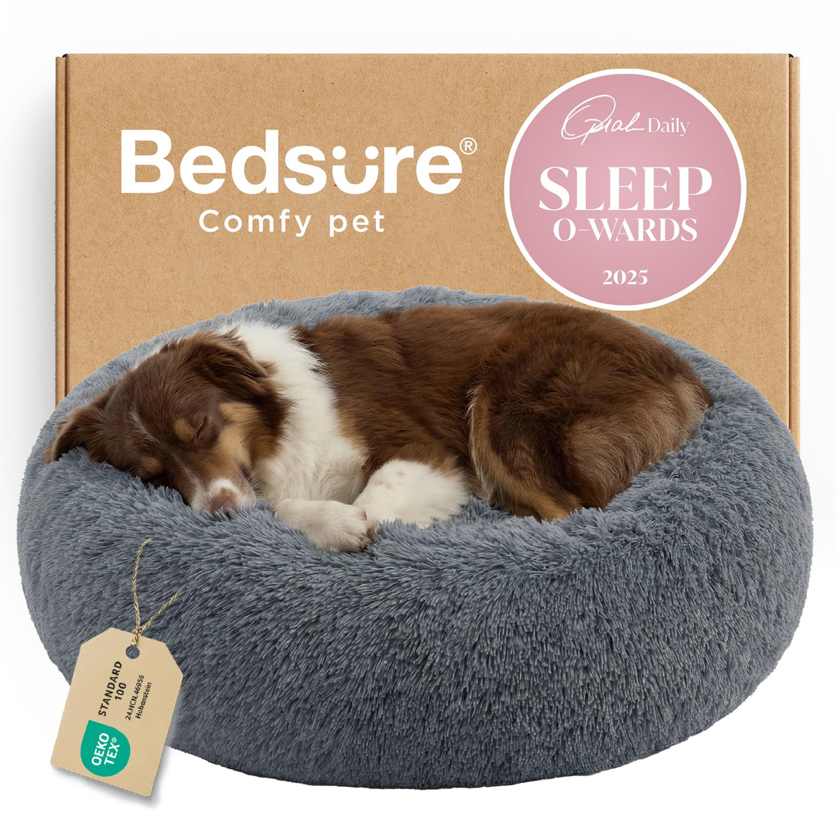Bedsure Calming Small Dog Bed Donut Washable Cat＆Puppy Bed,23 inches Camel