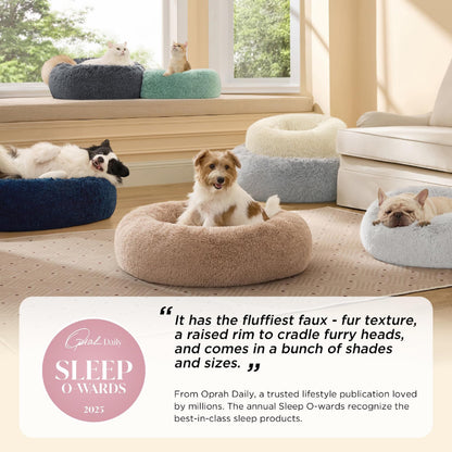 Bedsure Calming Small Dog Bed Donut Washable Cat＆Puppy Bed,23 inches Camel