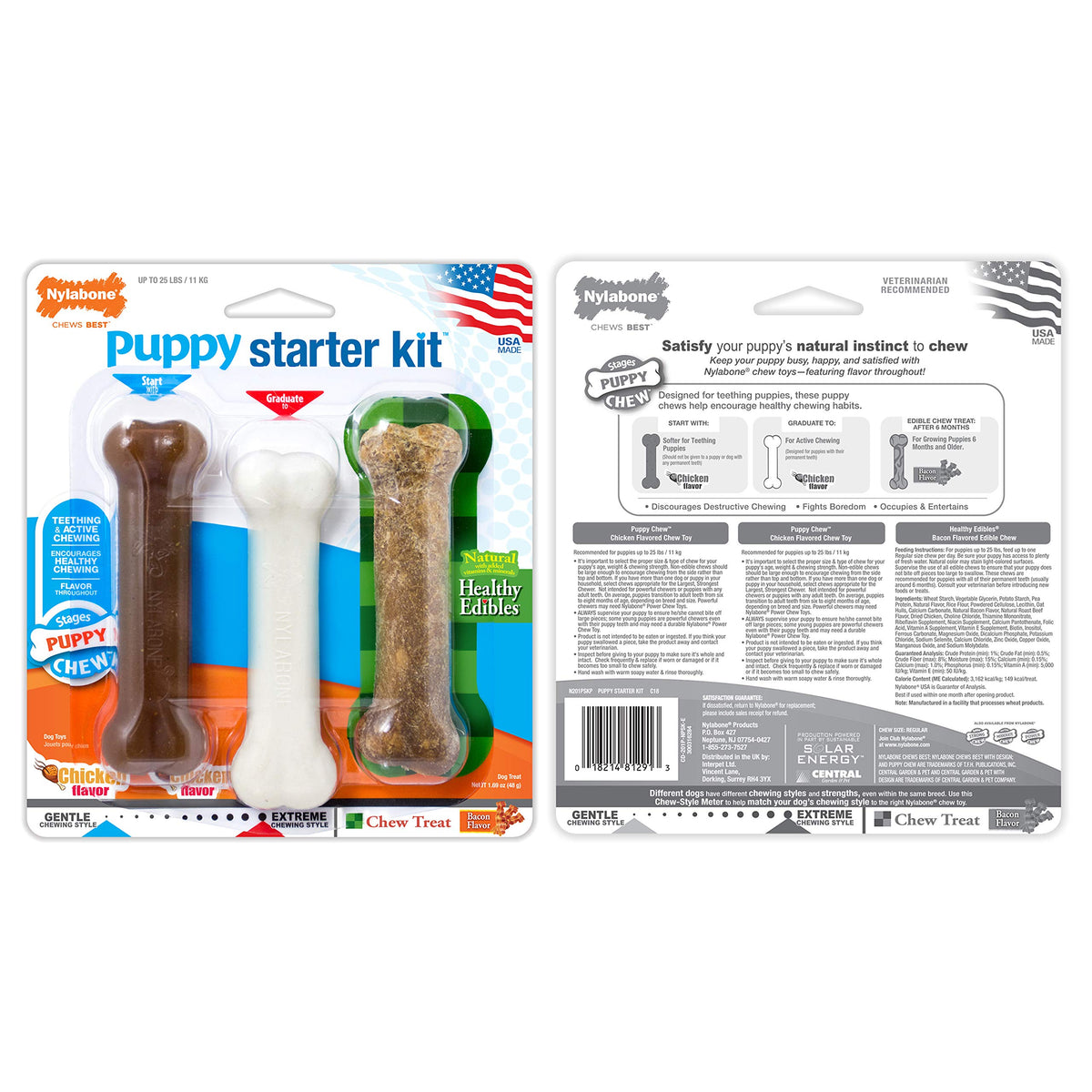 Nylabone New Puppy Starter Kit, Puppy Teething Toys, 3 Pack, Blue