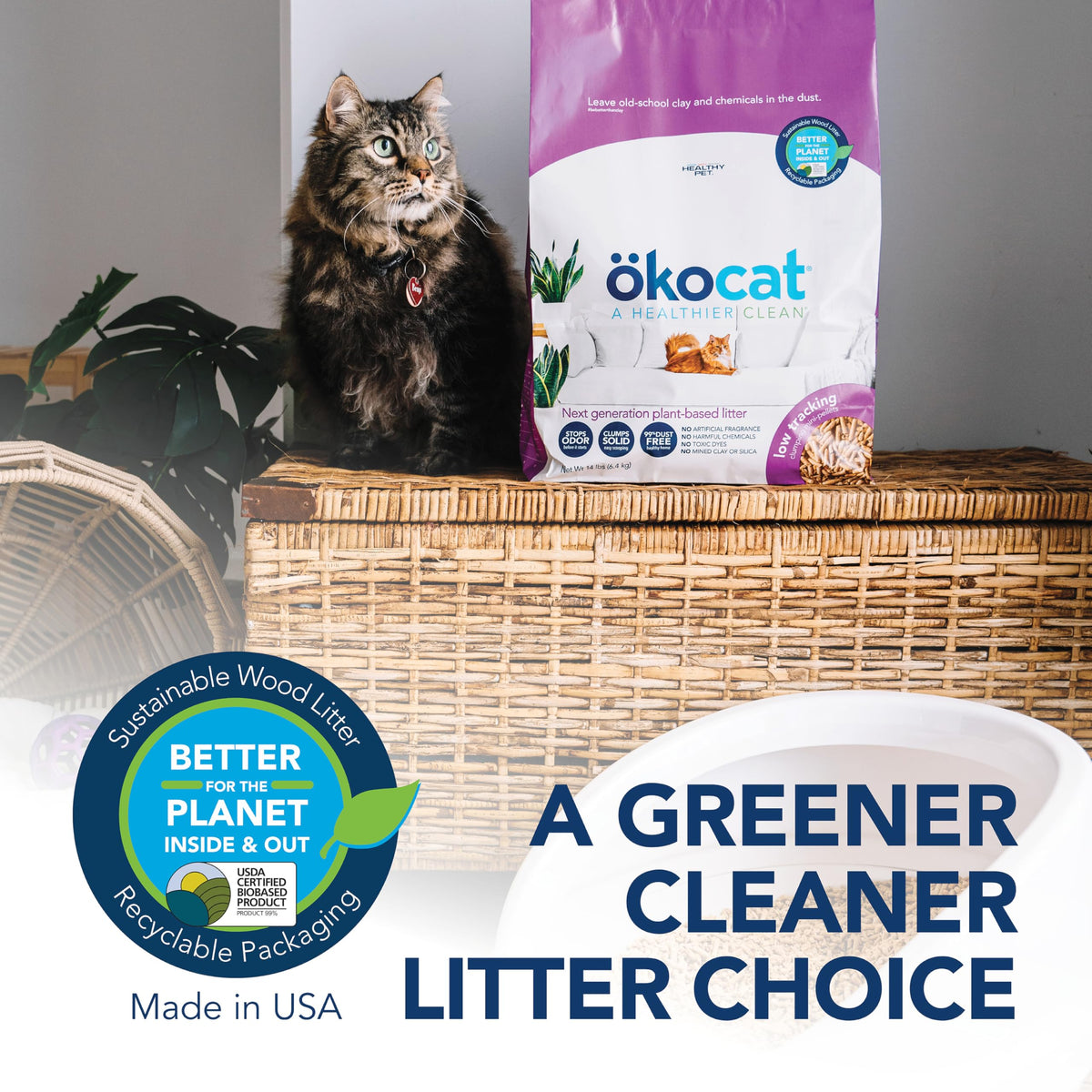 ökocat Low Tracking Natural Wood Clumping Cat Litter, Odor Control 14 Lbs