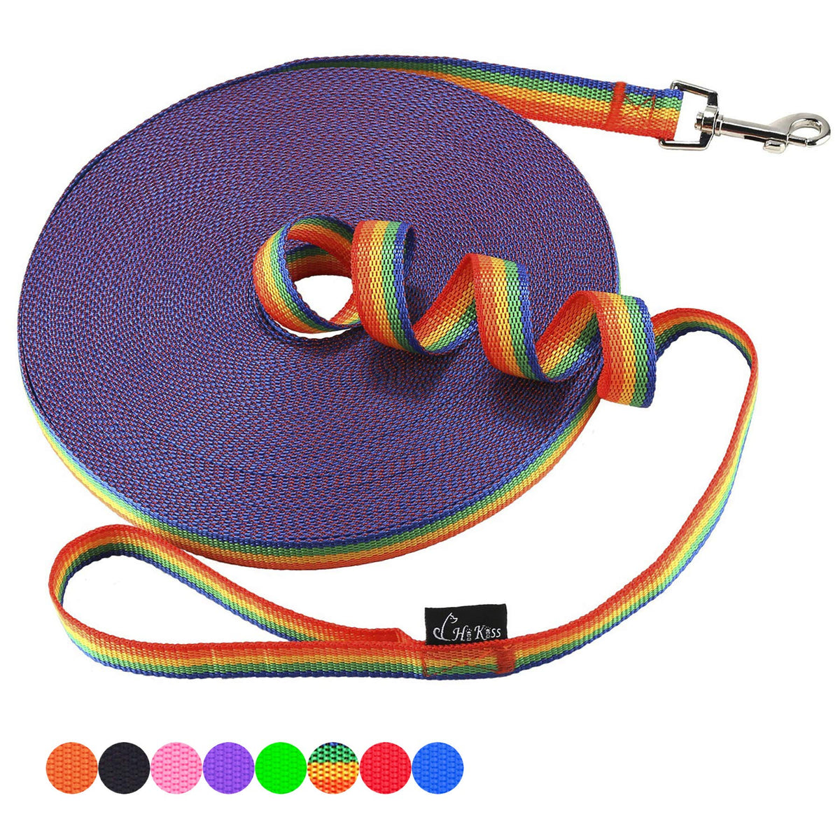 Hi Kiss Dog/Puppy Obedience Recall Training Agility Lead - 15ft 20ft 30ft 50ft 100ft Leash Great for Training, Play, Camping, or Backyard Black