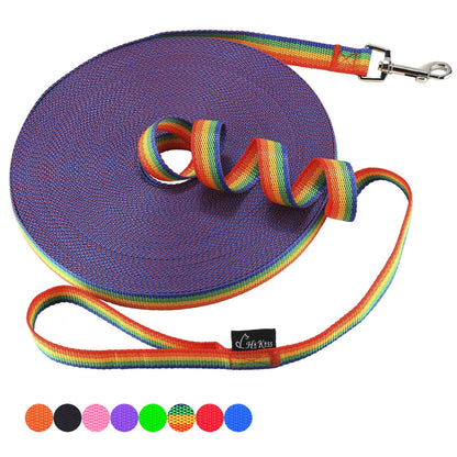 Hi Kiss Dog/Puppy Obedience Recall Training Agility Lead - 15ft 20ft 30ft 50ft 100ft Leash Great for Training, Play, Camping, or Backyard Black
