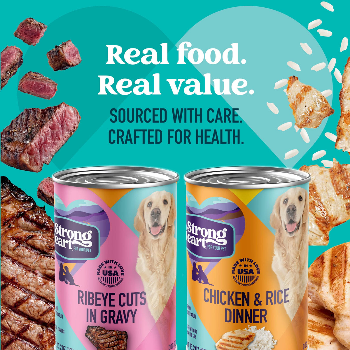A Strong Heart Chopped Dog Food, Real Beef Dinner, 13.2oz Cans, 12pk
